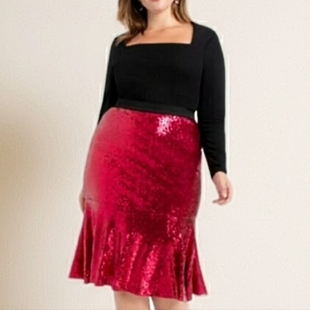 🏷️ Eloquii Sequin Tulip Midi Skirt Elastic Waist Holiday Plus Size 18